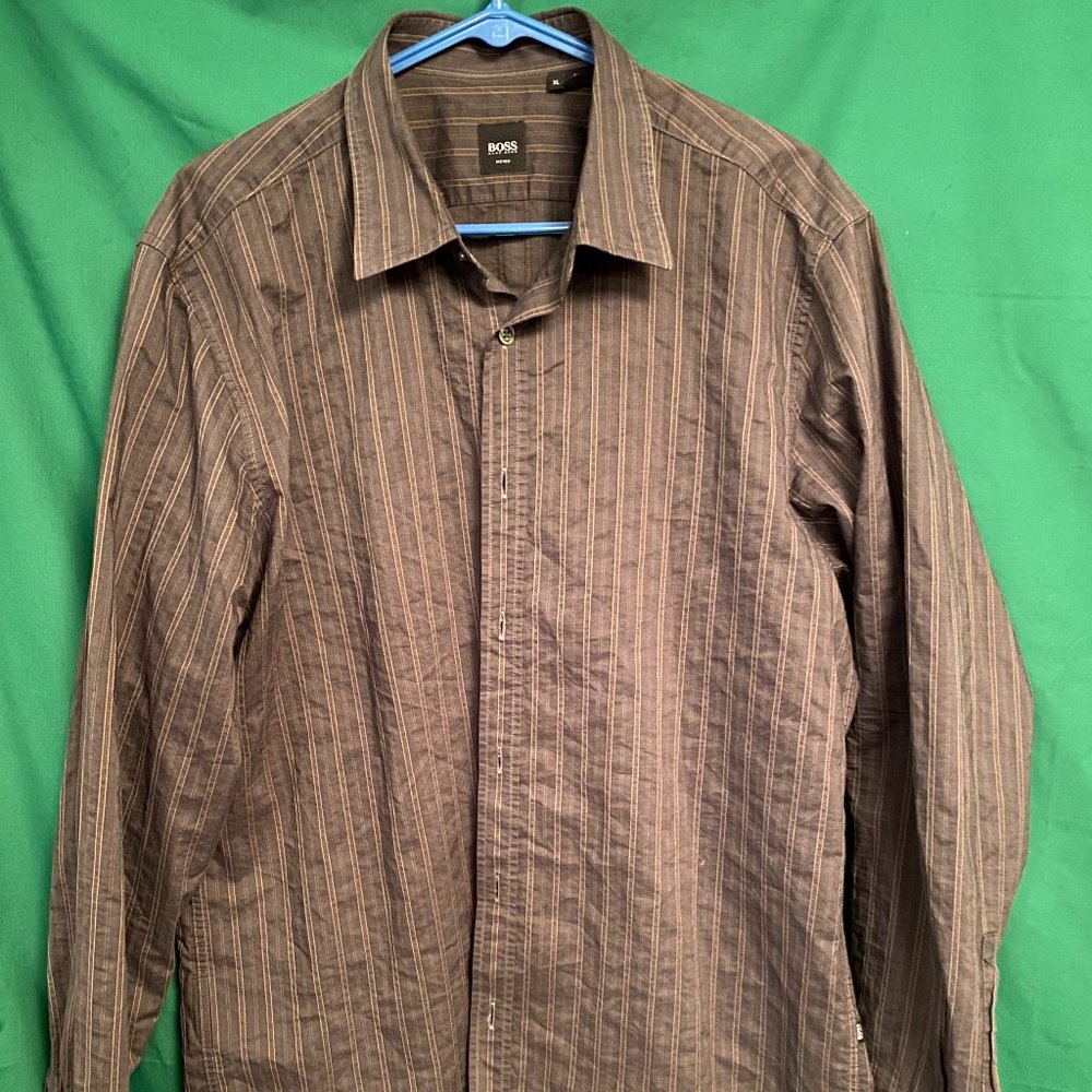 Boss Hugo Boss Men's Fitted XL D. Brown L/S Shirt